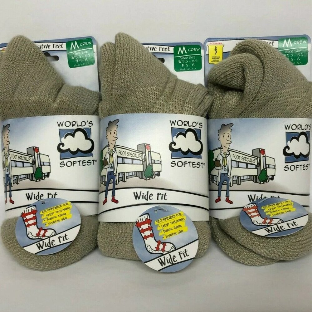 Diabetic Socks Lot Made in USA Size 5-8.5 Sensitive Feet Wide Fit Large Ankle